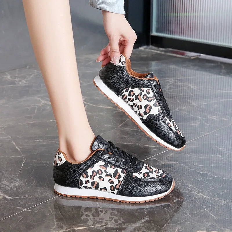 Leopard Print Leather Sneakers
